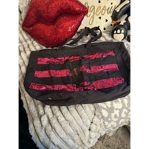 Victorias secret VS pink black sequin stripe tote bag/weekender